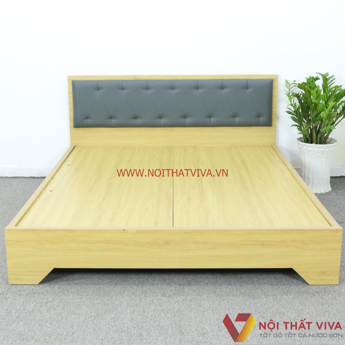 Giường Ngủ Gỗ MDF Chân Cao Đầu Nệm Xanh Đậm