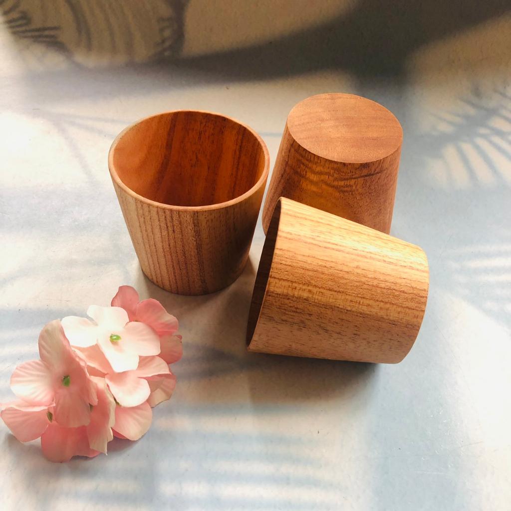 Cốc Gỗ Xoan 7x8 cm, Thân Trụ Màu Cam Vàng, Cốc Uống Nước, Trà, Cà Phê, Chụp Ảnh Decor