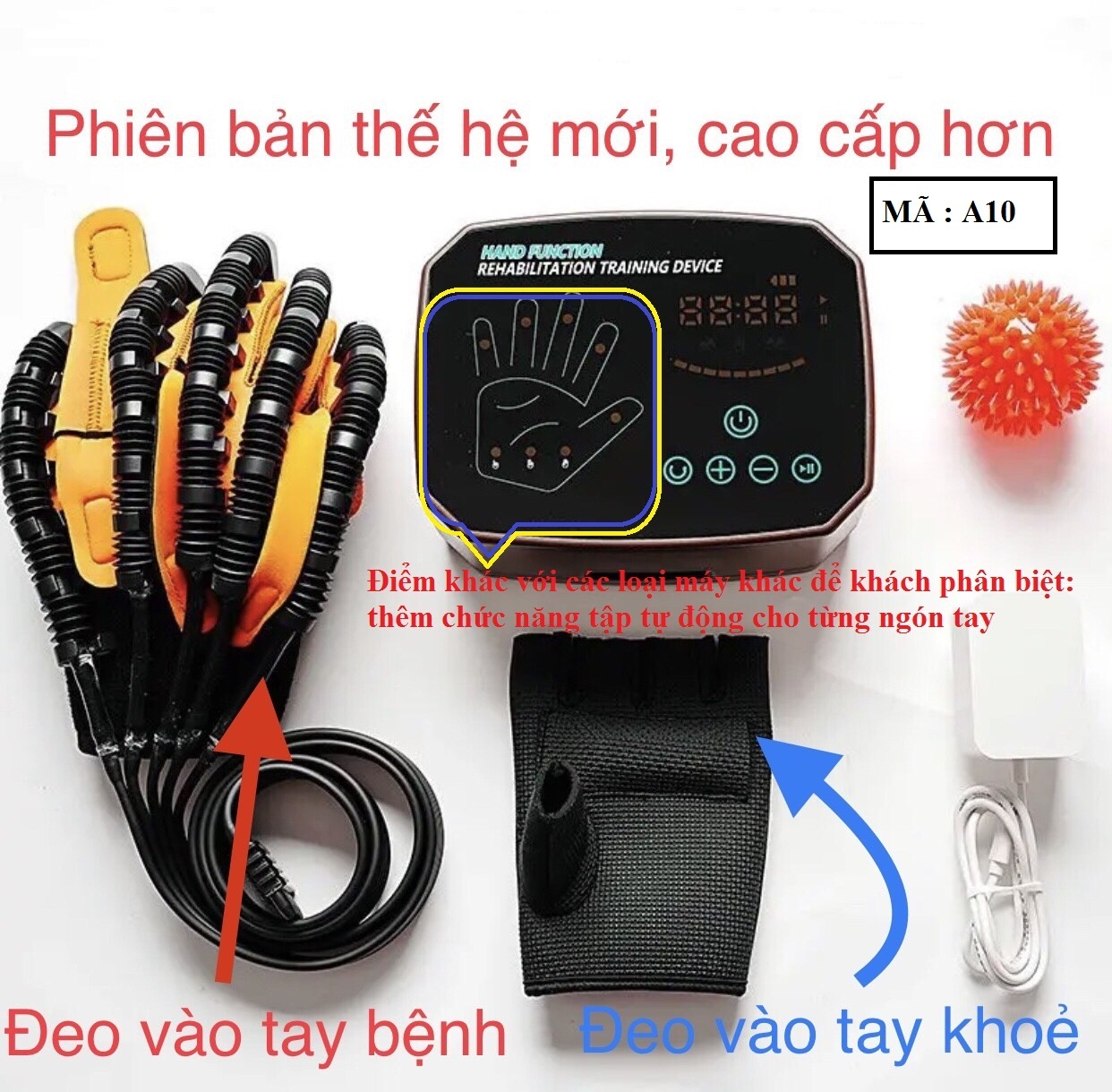 Găng tay robot, máy tập tay hỗ trợ tập bàn tay liệt cho người bị tai biến, đột quỵ , co cứng cơ-Mã A10