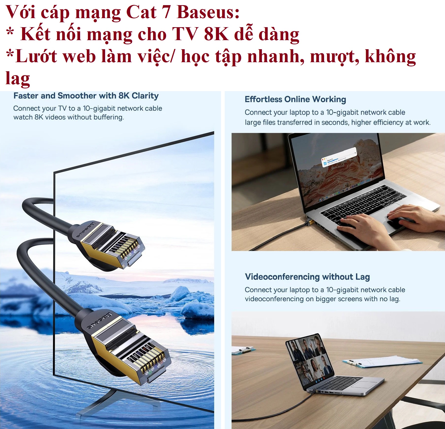 Cáp mạng LAN Cat 7 tốc độ cao 10Gbps dây tròn thân to Baseus SevenTypes of RJ45 Gigabit Network Cable _ hàng chính hãng