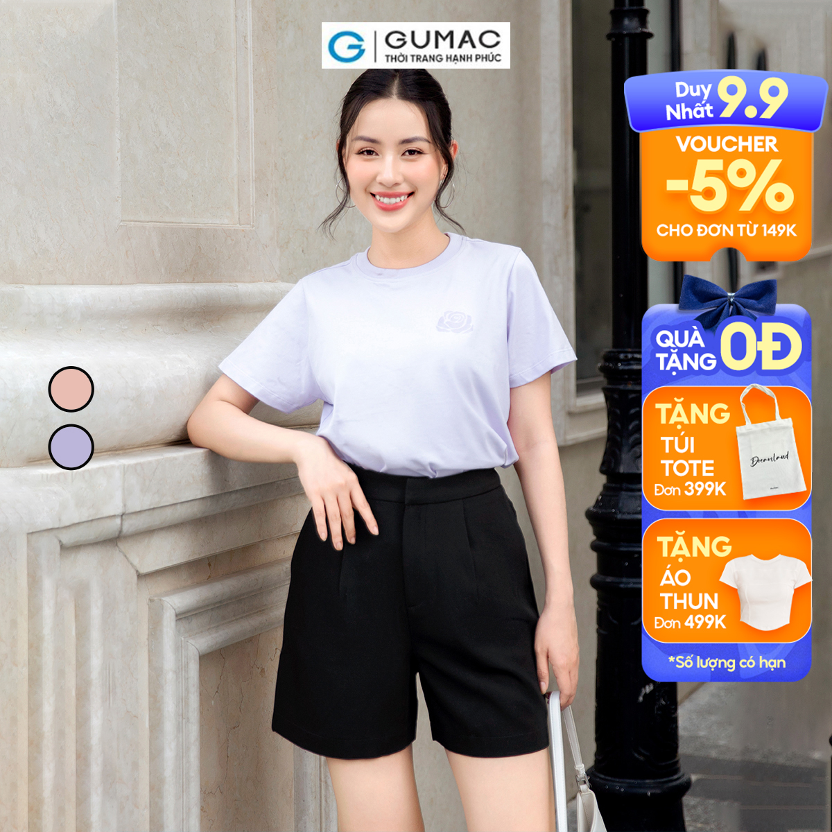 Áo thun nữ tay ngắn in hoa hồng dày dặn trẻ trung thoải mái GUMAC ATD09044