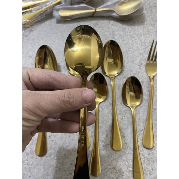 Thìa, rĩa inox mạ vàng sang trọng size 18cm và 20cm