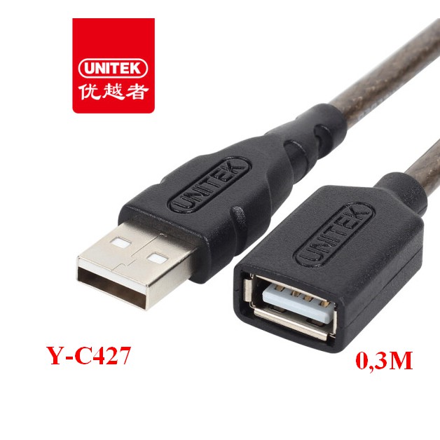 Cáp nối dài USB 2.0 dài 0.3m chính hãng UNITEK Y-C427 - Hàng Nhập Khẩu