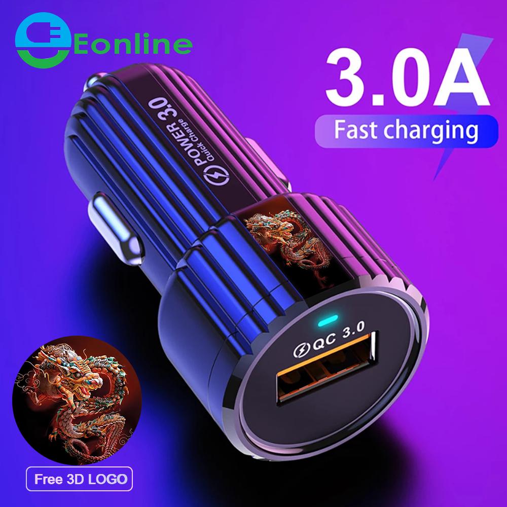 Eonline 3D Phim hoạt hình dễ thương USB Bộ sạc nhanh 18W 3A Bộ sạc xe hơi USB cho iPhone 14 13 Pro Max QC4.0 3.0 Bộ sạc xe hơi nhanh