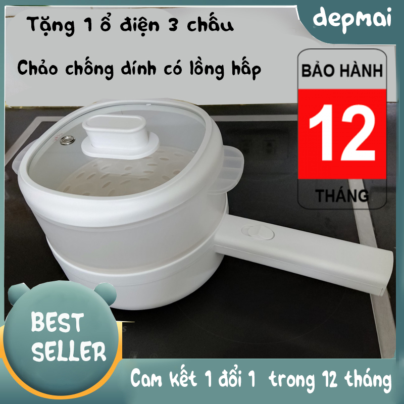 Nồi điện đa năng chống dính làm bằng gốm ceramic CL--D08 ( tặng 1 bộ chén thìa muôi )