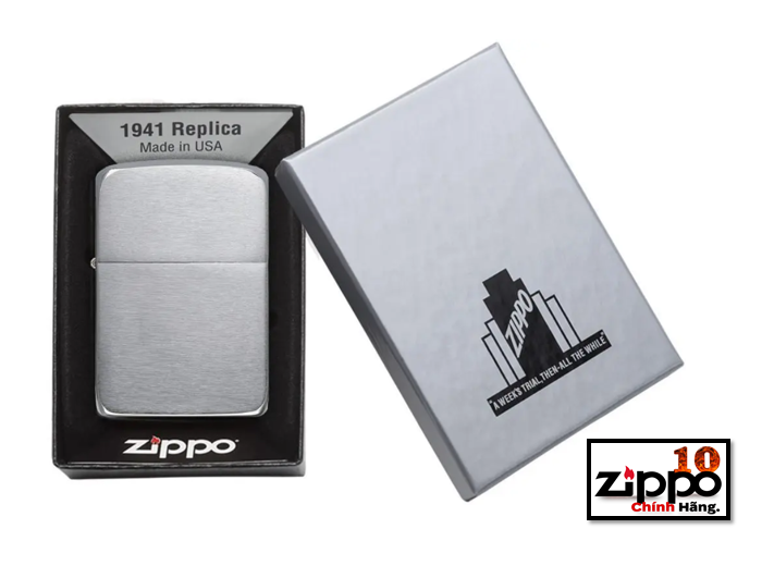 Bật lửa Zippo 1941Replica Brushed Chrome (Trắng nhám) SKU: 1941 - Chính hãng 100%