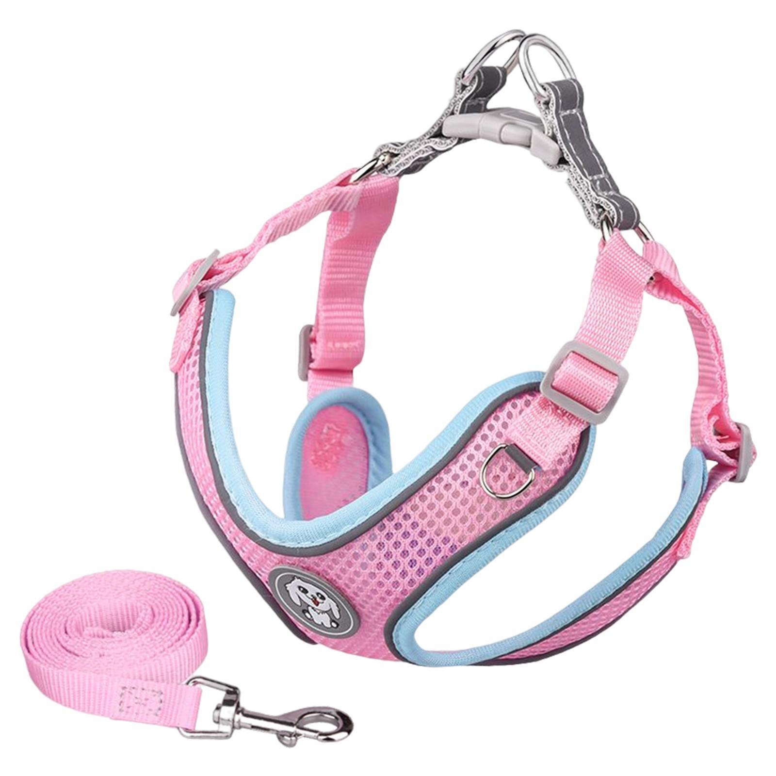 Dog Harness and Leash Set Padded Mesh Vest for Training Walking S Pink