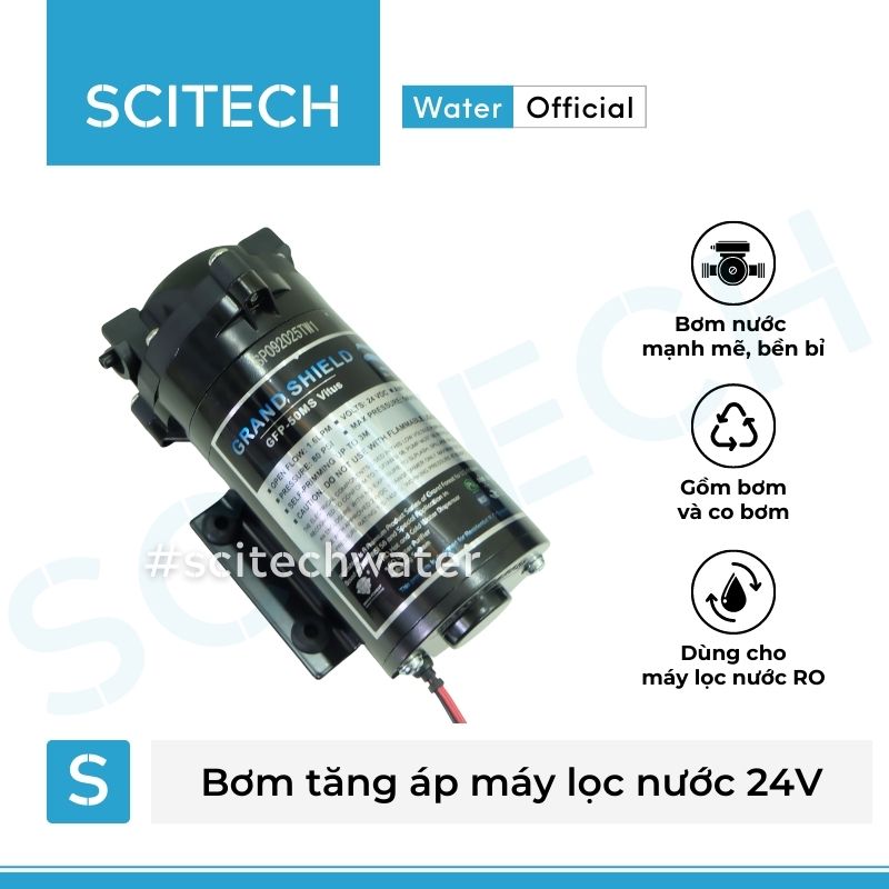 Bơm tăng áp máy lọc nước 24V (Tặng kèm co bơm) - Hàng chính hãng