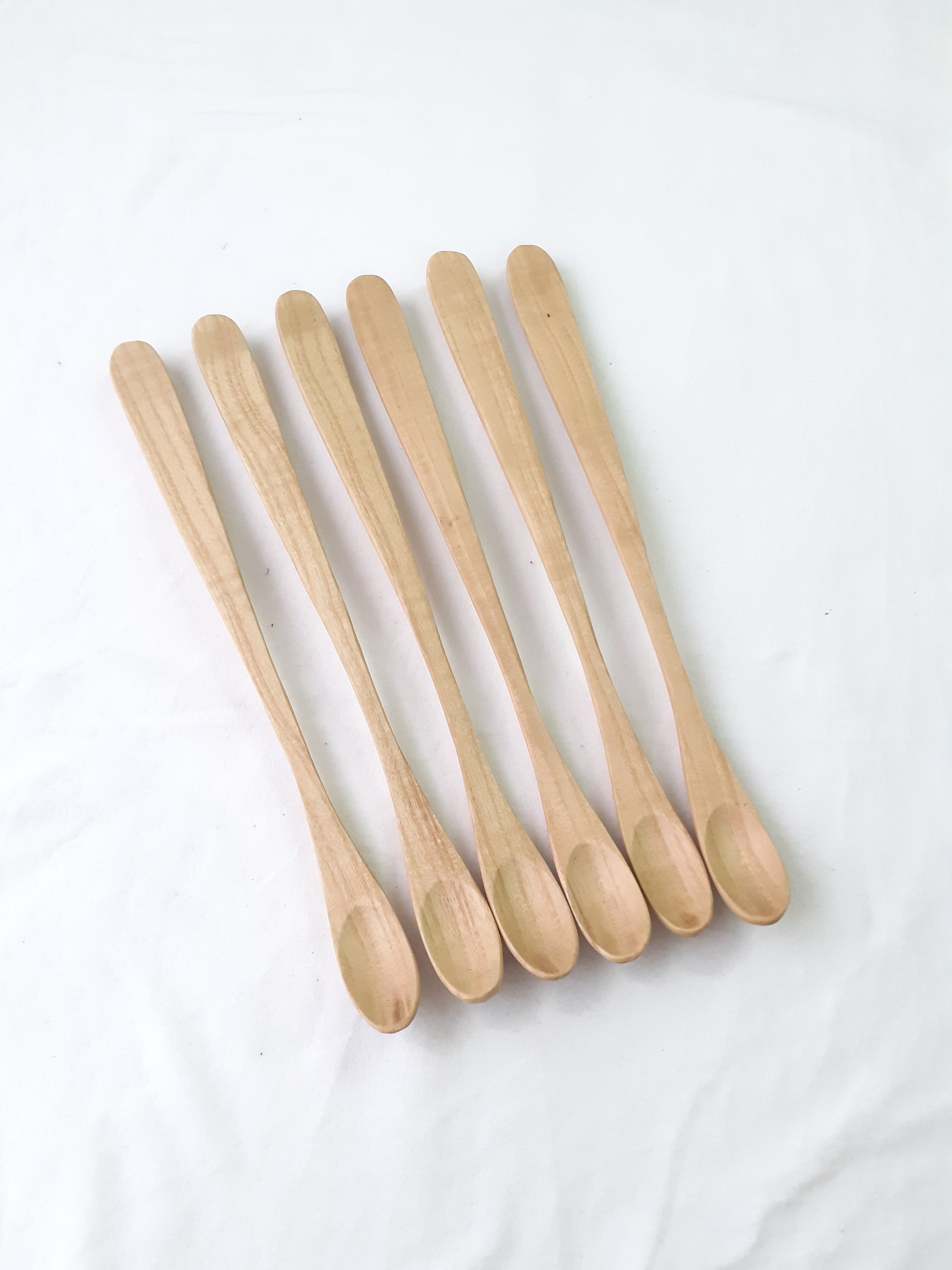 Bô 6 thìa , muỗng cafe, sinh tố bằng gỗ TẦN BÌ màu gỗ sáng 20cmx1,5cm - TG62