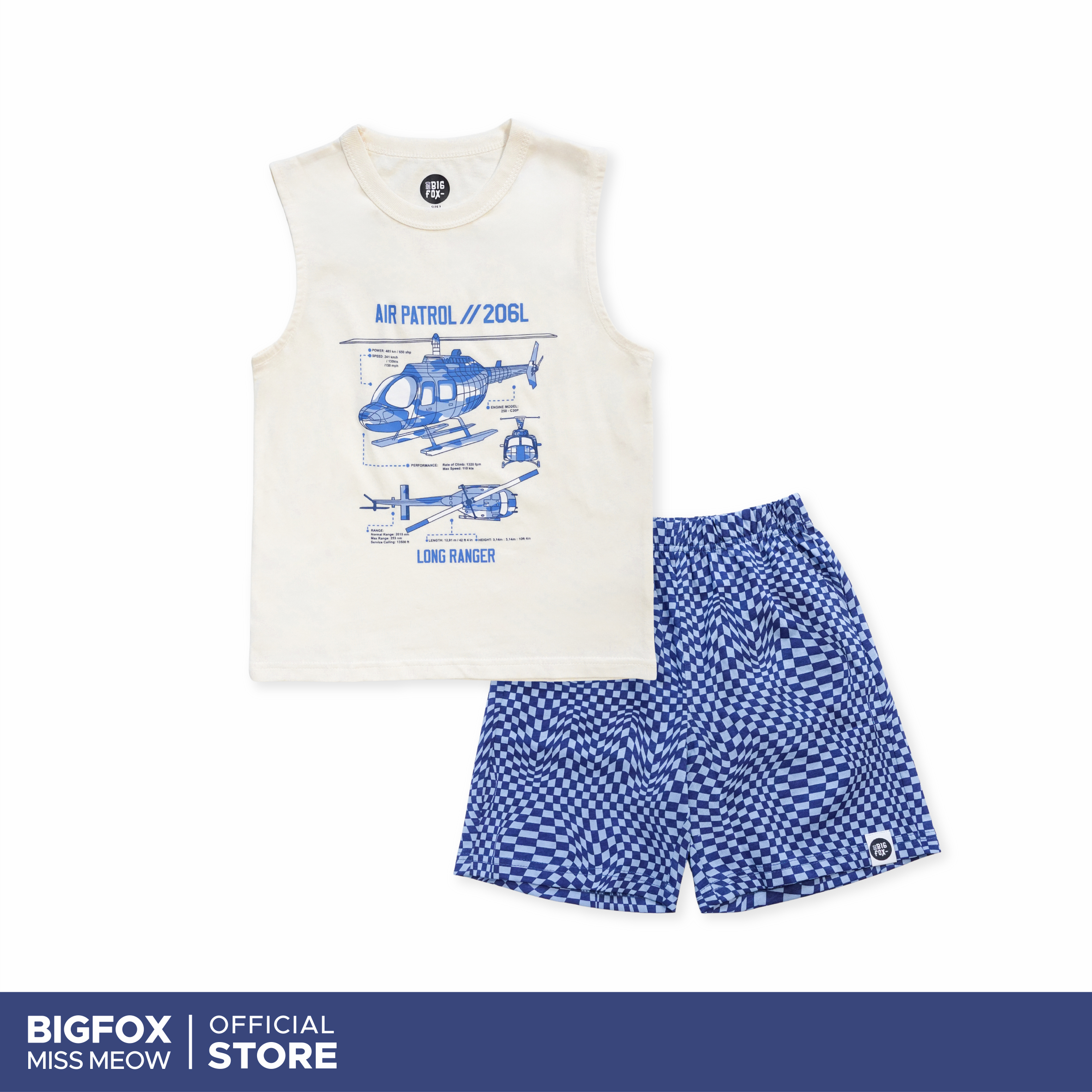 Bộ ba lỗ sát nách cho bé trai Bigfox Miss Meow mặc nhà mùa hè vải cotton size đại trẻ em 3-11 tuổi