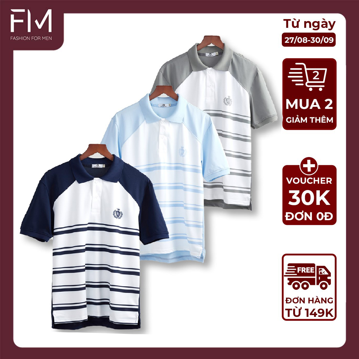 Áo thun polo thời trang nam thanh lịch, họa tiết in sọc trên áo, phù hợp mọi sự kiện - FORMEN SHOP - FMPS178