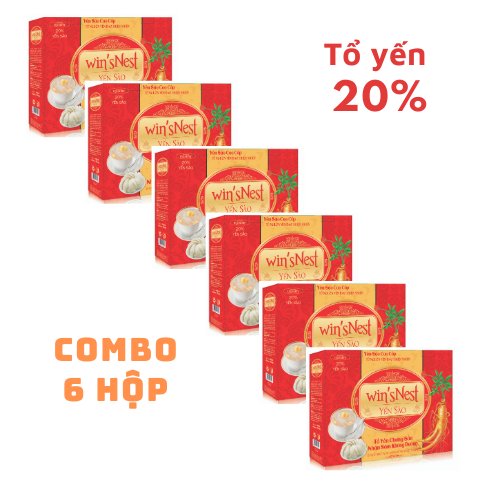 (Thùng 06 hộp) Yến Sào Win'snest Tổ Yến Chưng Sẵn Nhân Sâm Không Đường 20% (6 Lọ/Hộp) Món quà sức khỏe (KÈM TÚI)