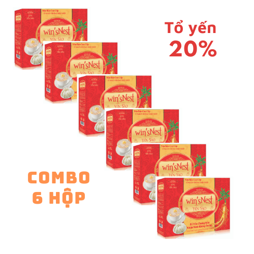 (Thùng Yến Xuân) 06 hộp Yến Sào Win'snest Tổ Yến Chưng Sẵn Nhân Sâm Không Đường 20% (6 Lọ/Hộp) Món quà sức khỏe