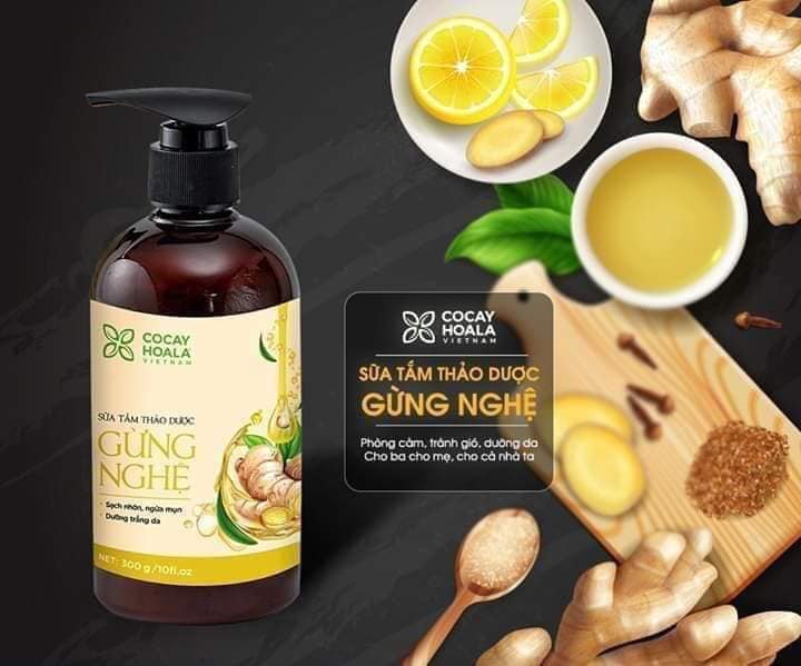 Combo 2 chai sữa tắm thảo dược gừng nghệ COCAYHOALA mờ thâm, ngăn ngừa mụn lưng, viêm lỗ chân lông, đặc biệt an toàn cho da nhạy cảm - Tặng ngay Xà bông dừa tẩy tế bào chết Coboté