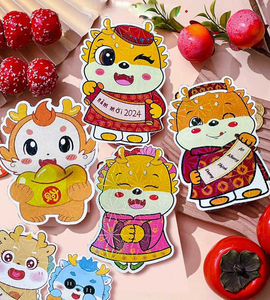 Set 10 bao lì xì hoạt hình chibi tiểu long nhân 3D phản quang mẫu 2024 – BAO Lì xì 2024 cute GD409-LiXiHH-10