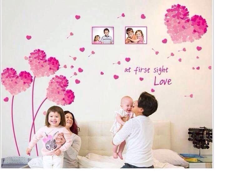 DECAL DÁN TƯỜNG TRÁI TIM HỒNG VÀ CỐI XAY GIÓ - HP930