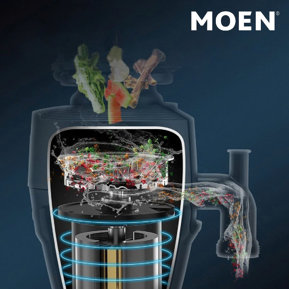 Máy xay rác Moen GD3151, công suất 1/2hp, điều khiển từ xa