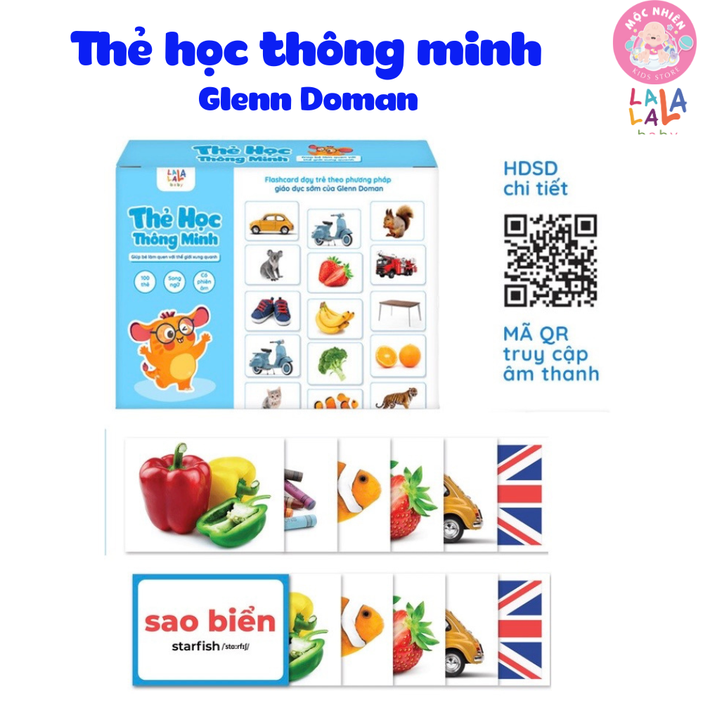 Flashcard Cho Bé - Bộ 100 Thẻ Học Thông Minh Giáo Giục Sớm Glenn Doman size A5 15x21cm song ngữ Anh Việt - Lalala Baby