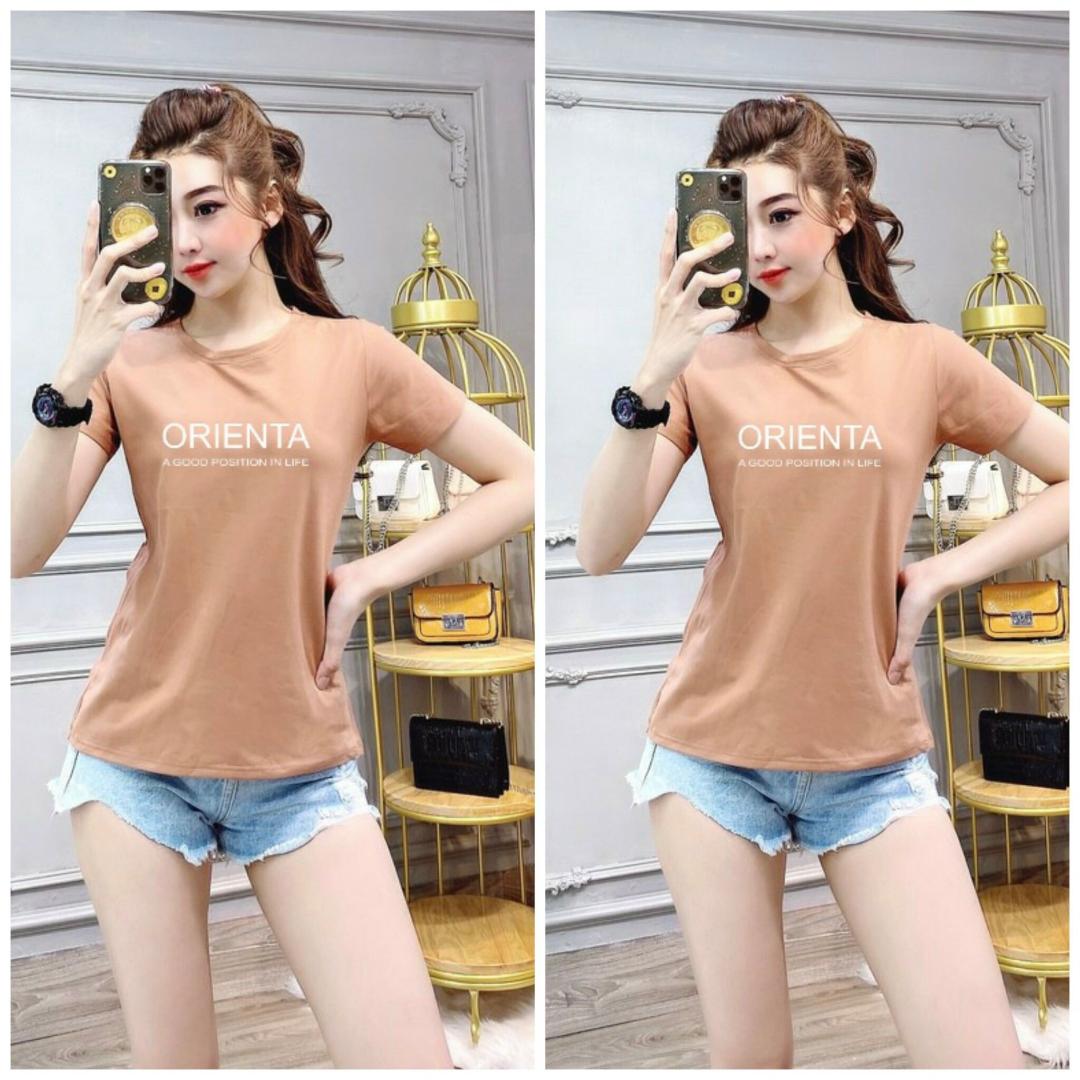 Áo thun nữ MXM form suông vừa thun cotton 4 chiều in chữ ORIENTA từ 40-55kg ( ANU013 )