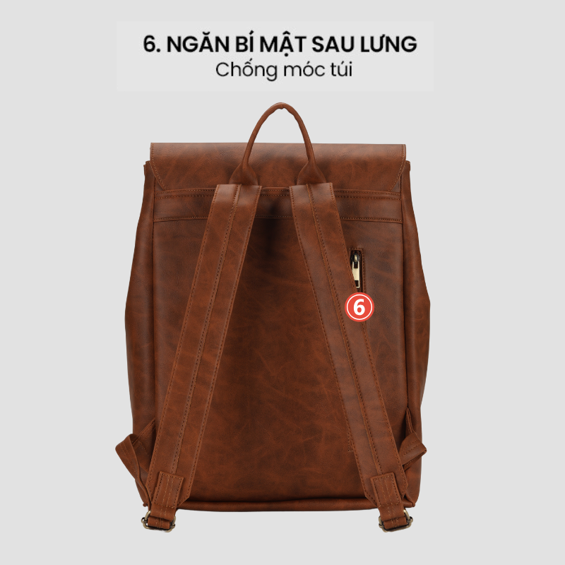 Balo laptop nam nữ, balo da công sở đựng máy tính 15.6 inch nắp gập IDIGO UBP2 - 6031