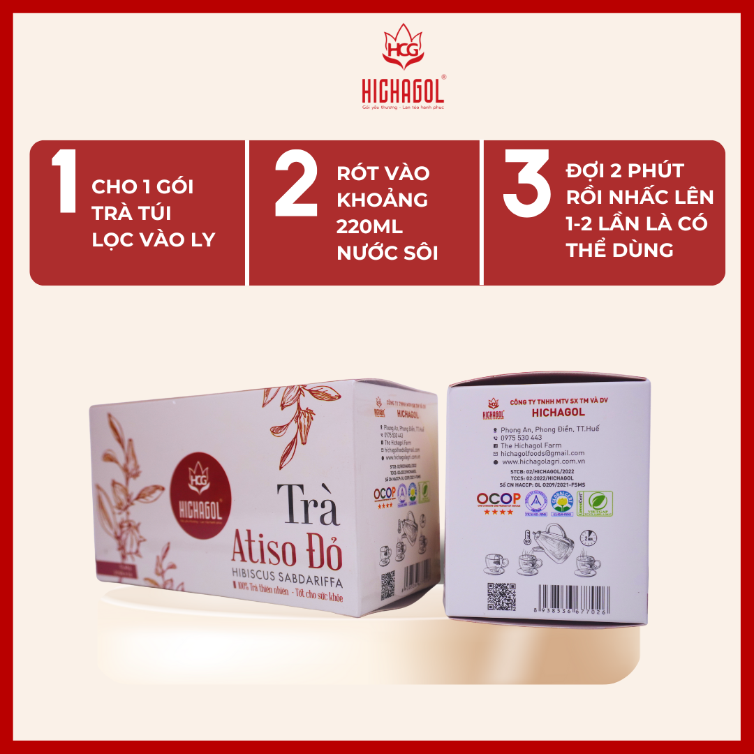 Trà túi lọc Atiso đỏ thảo mộc, hộp 20 gói. Hỗ trợ mát gan, ngủ ngon, bổ sung vitamin C....