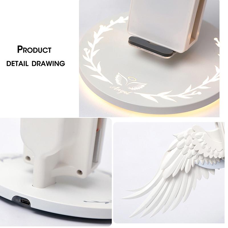 Bộ đế sạc nhanh không dây angel wings 10W có thể làm đèn ngủ - hàng chính hãng