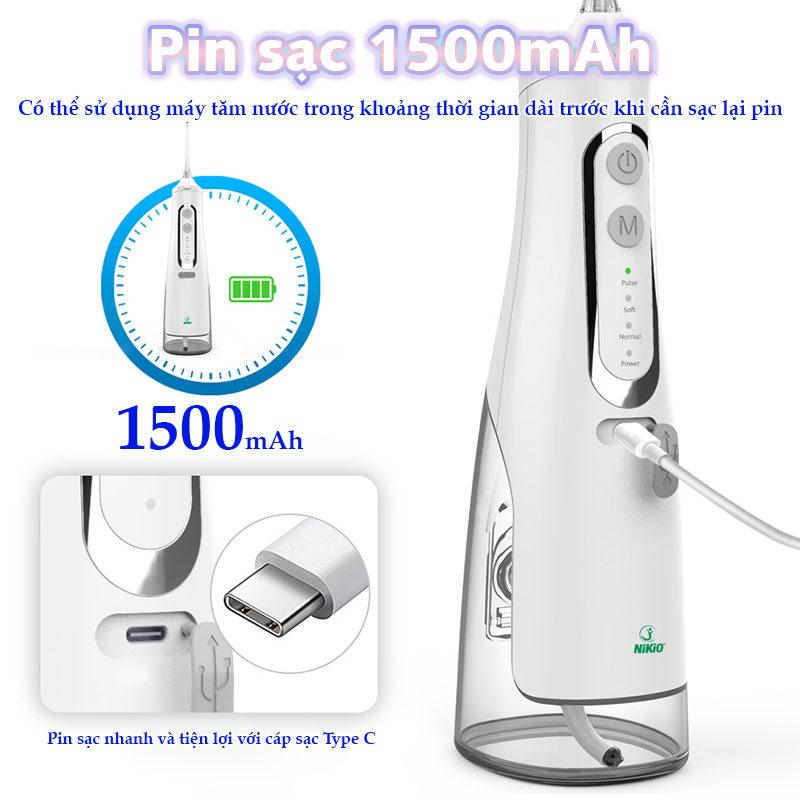 Máy Tăm Nước Cầm Tay Nikio NK-M209 - Dung Tích Lớn 360ml, Hàng Chính Hãng