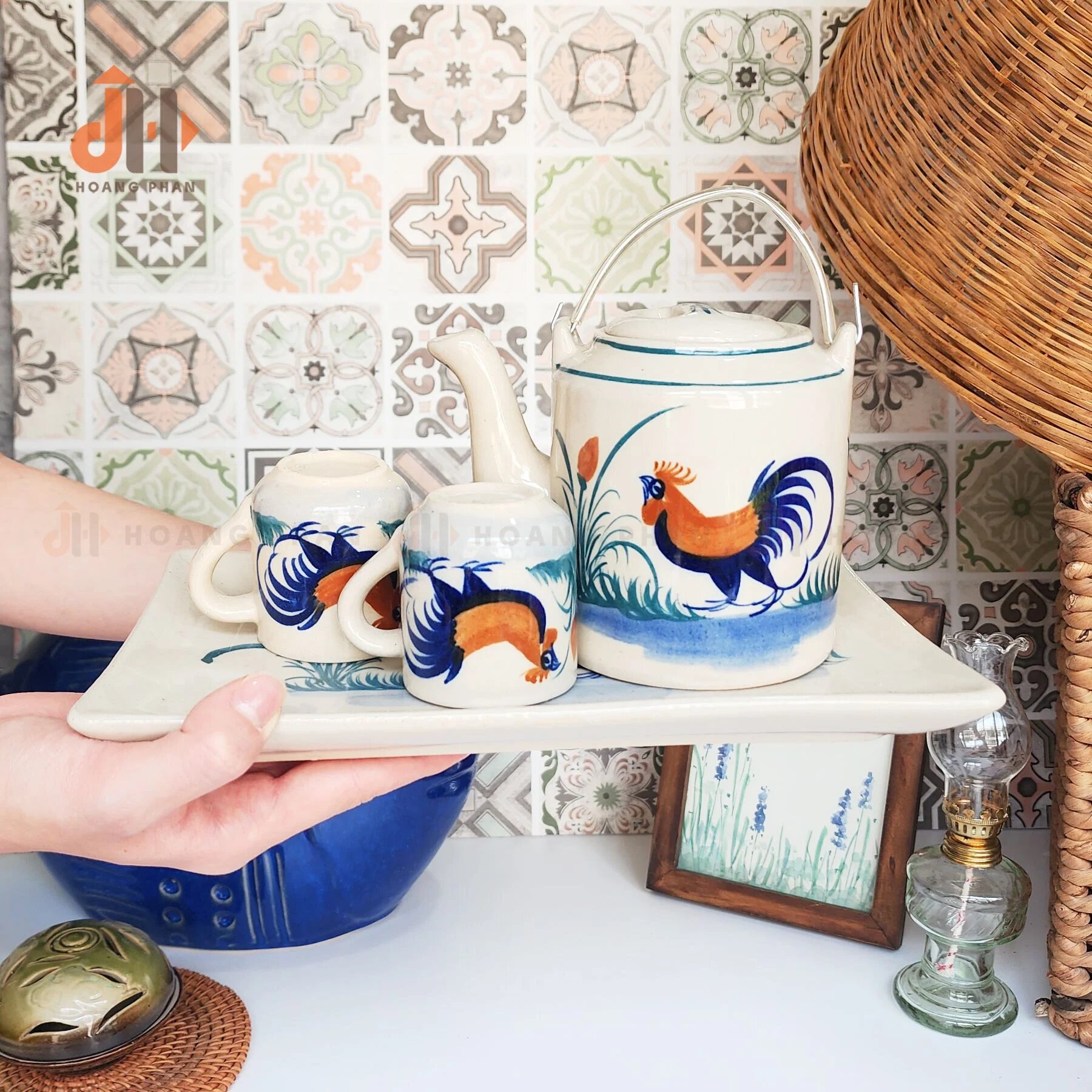 Bộ ấm trà Nam Bộ cổ điển họa tiết gà trống - 05