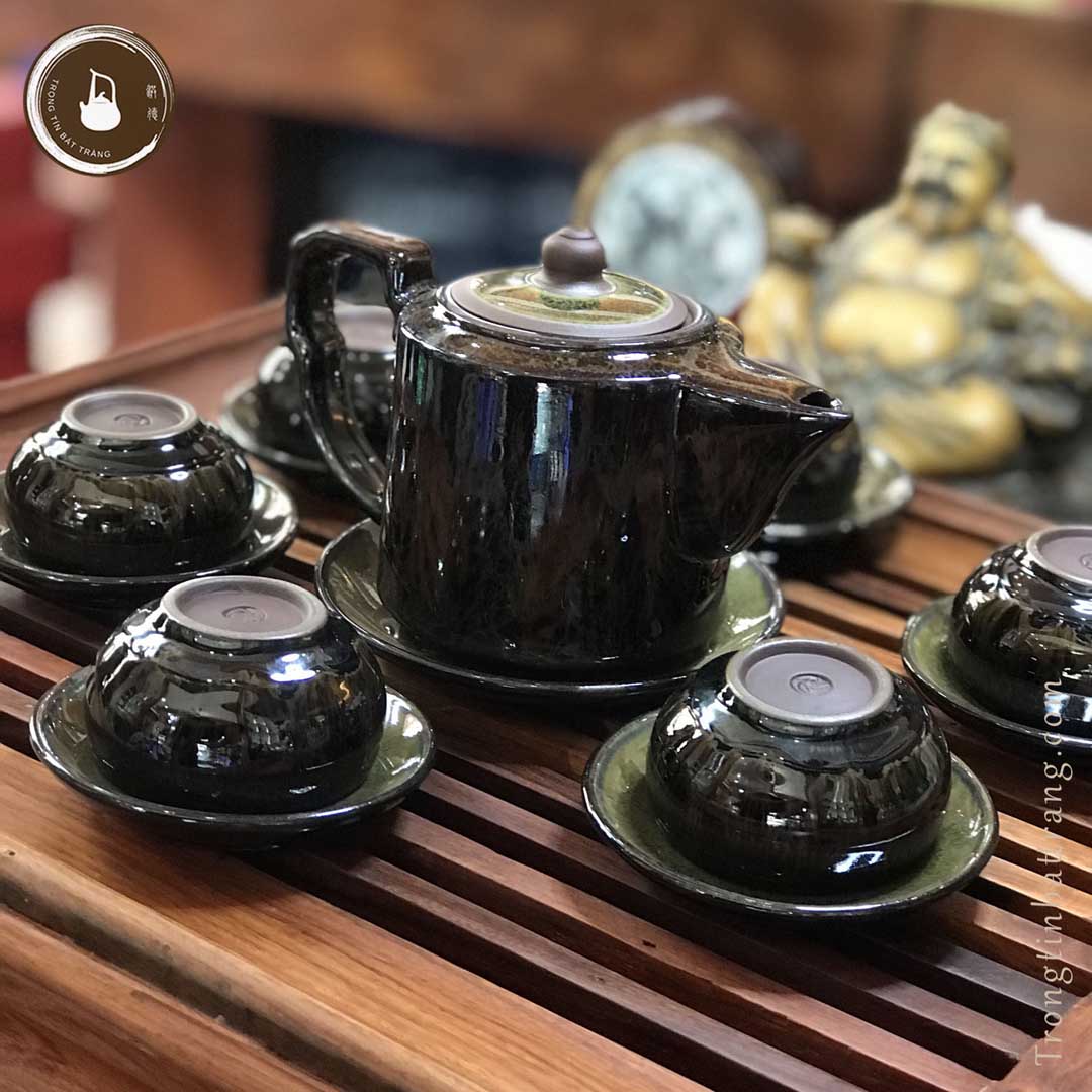 Bộ Ấm Chén Trà Đạo Men Hỏa Biến Mã Não Bát Tràng Dáng Bào Tôn Dung Tích 220ml AVMT 06