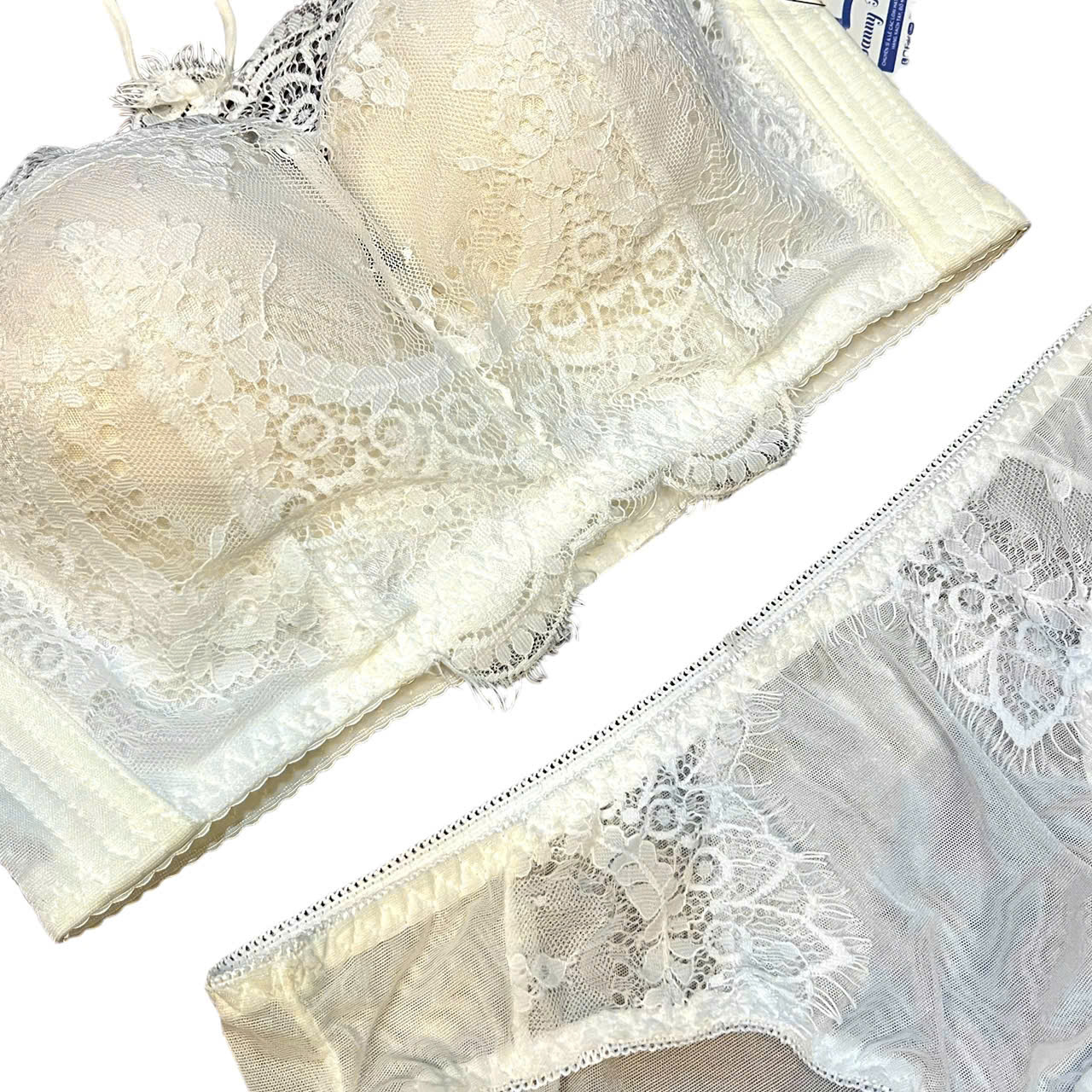 Bộ đồ lót mút 2cm có gọng áo yếm ren hoa bản to 4 móc quần lưới nguyên mông