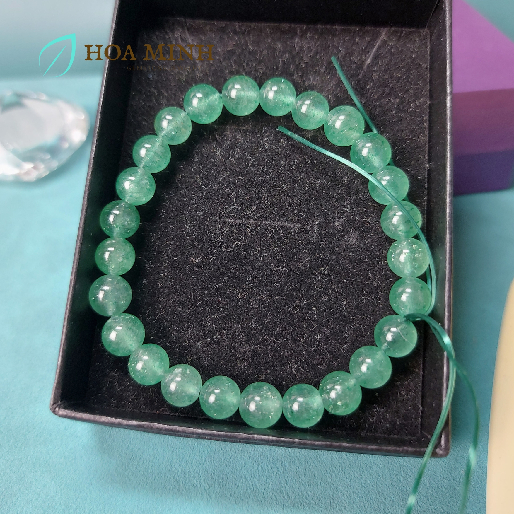 Vòng tay đá Thạch Anh Dâu Xanh size hạt 7.5 li, hợp mệnh Mộc Hỏa