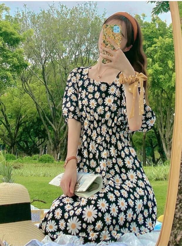 ĐẦM XOÈ HOA CÚC NHÚN EO