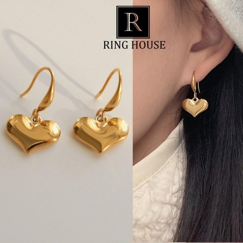 E110 Khuyên tai nữ bông tai nữ titan không đen gỉ tim thả đẹp Ring House