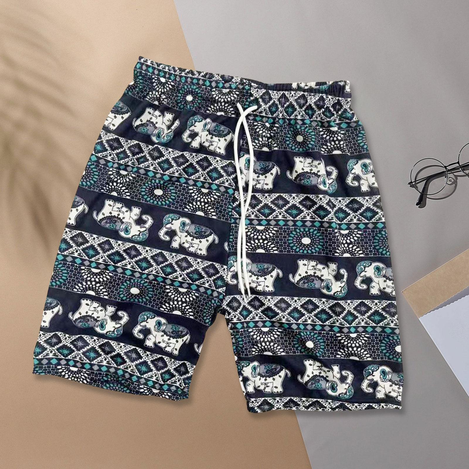 Beach Shorts Men Women Beach Trunks Loose Fit Briefs Fashion Polyester Oversized Elephant Pattern Short Pants Hippie Shorts for Beach Travel