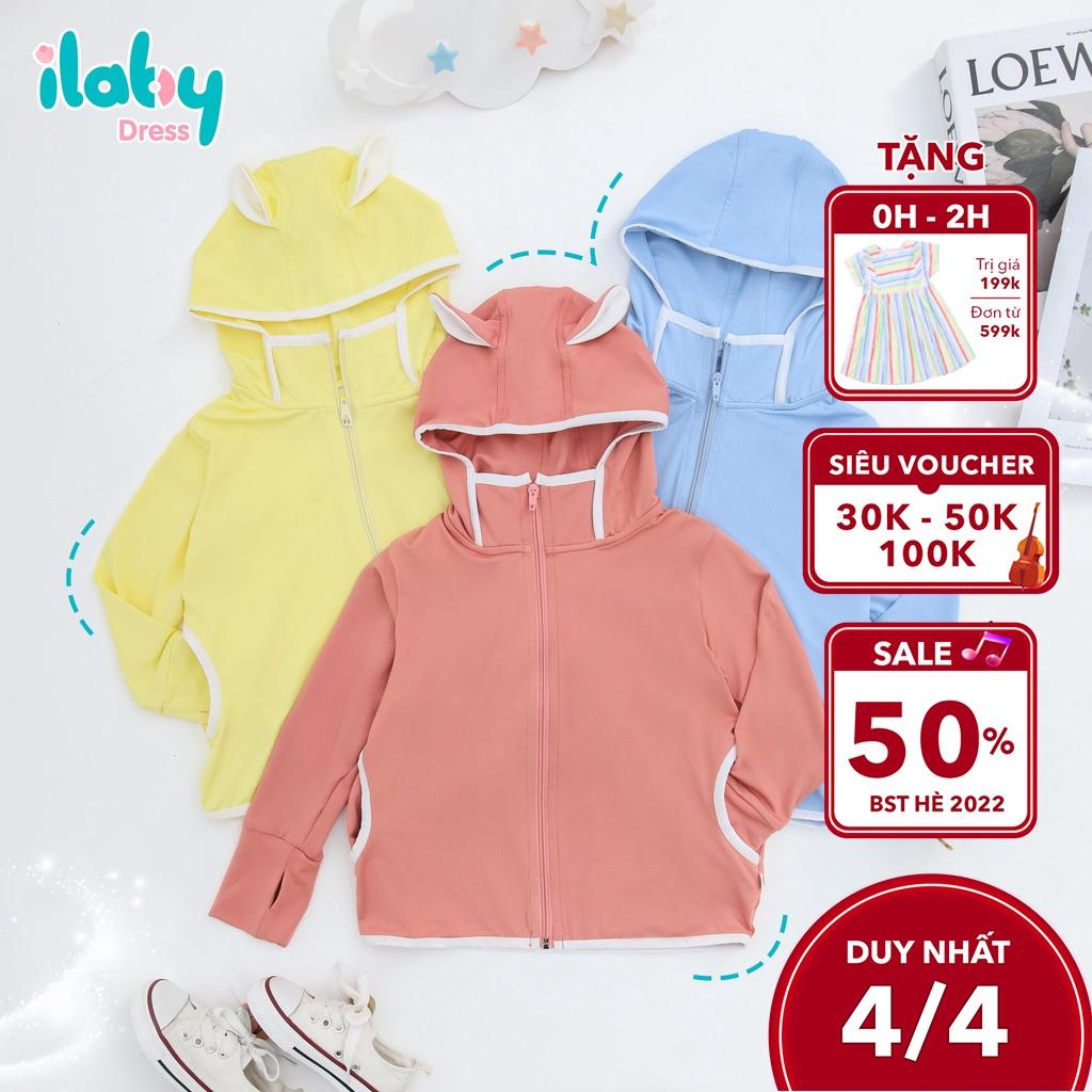 Áo cho bé gái ILABY chống nắng bo gấu chất liệu cotton thoáng mát