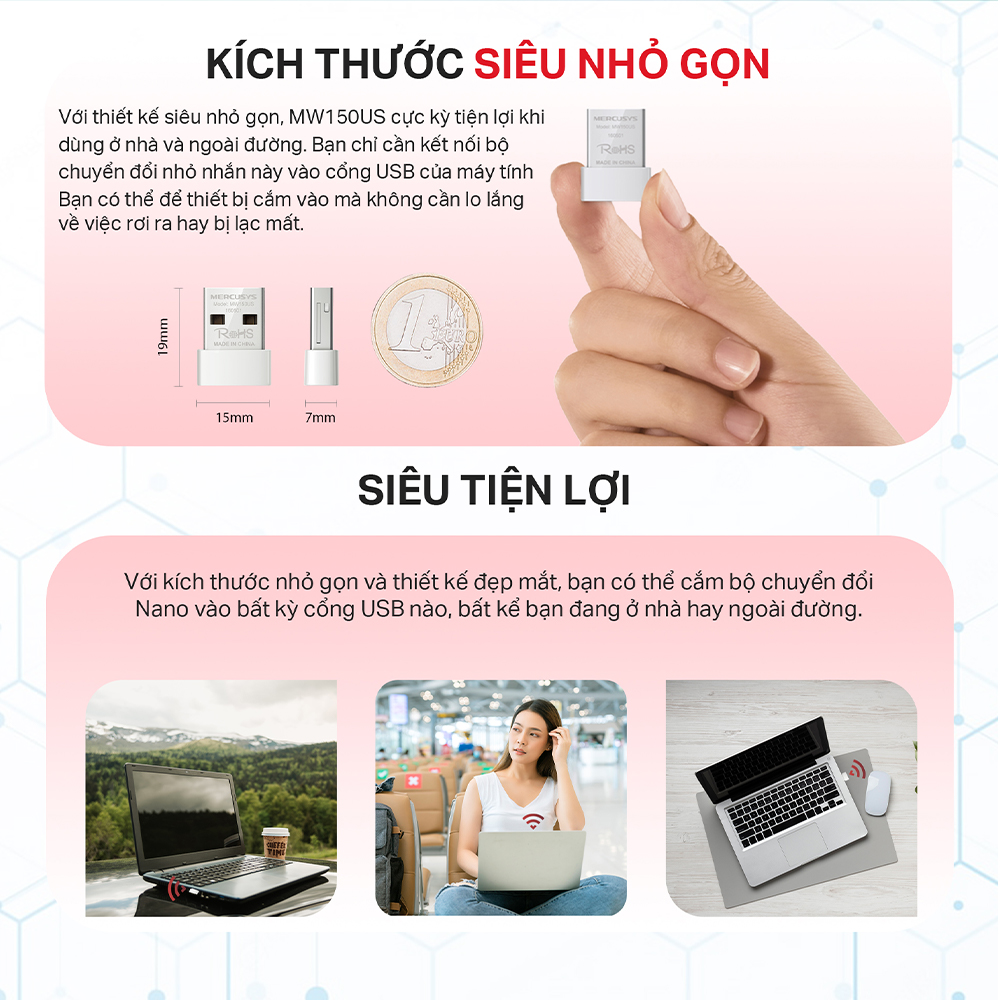 Bộ Chuyển Đổi Wifi Mercusys MW150US USB Wifi Nano N150 - Hàng Chính Hãng