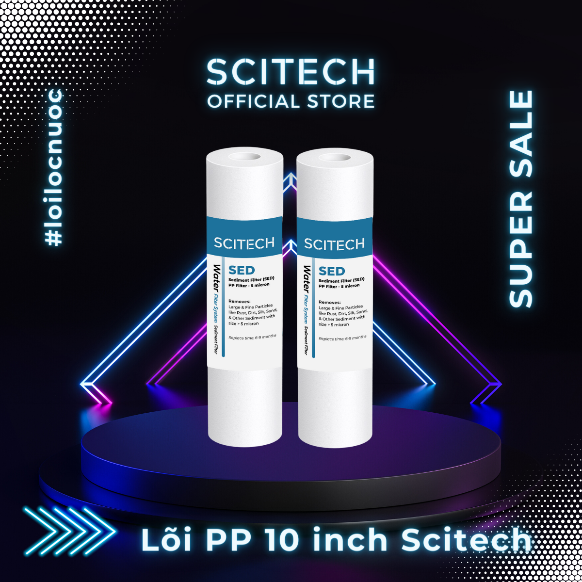 Combo 2 lõi lọc PP 10 inch 5 micron - Lõi số 1 máy lọc nước Nano/UF/RO, bộ lọc thô - Hàng chính hãng