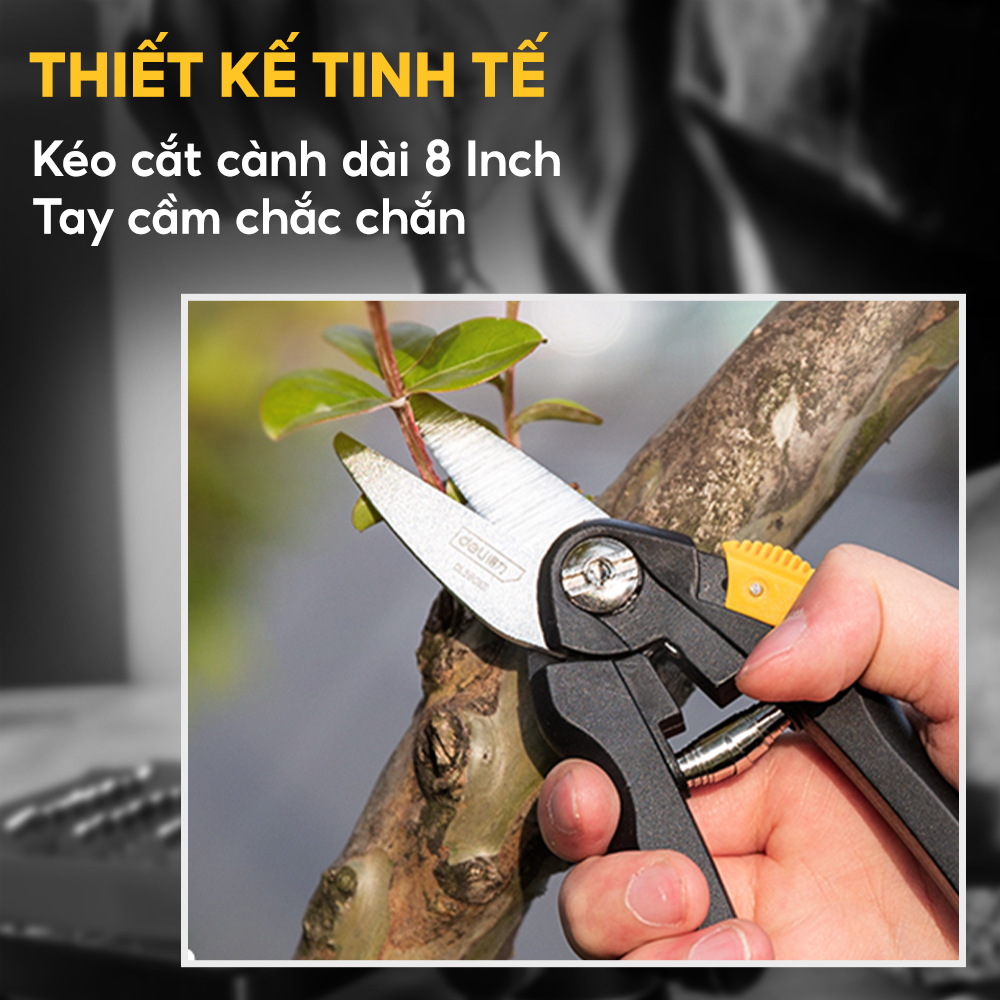 Kéo cắt cành hợp kim thép, tay cầm nhựa PP dành cho cành dày 1mm - 10mm Deli DL580101