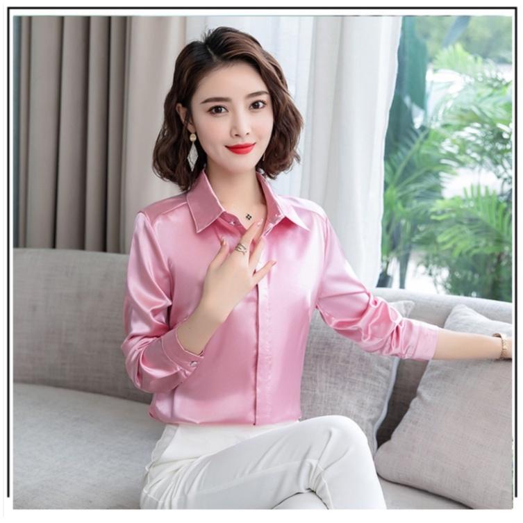 Áo Sơ Mi Nữ Công Sở Màu Hồng Cổ Đức CHIPY Kiểu Hàn Quốc Vintage Ulzzang Form Rộng Dài Tay Đẹp Chất Lụa Cao Cấp A2V