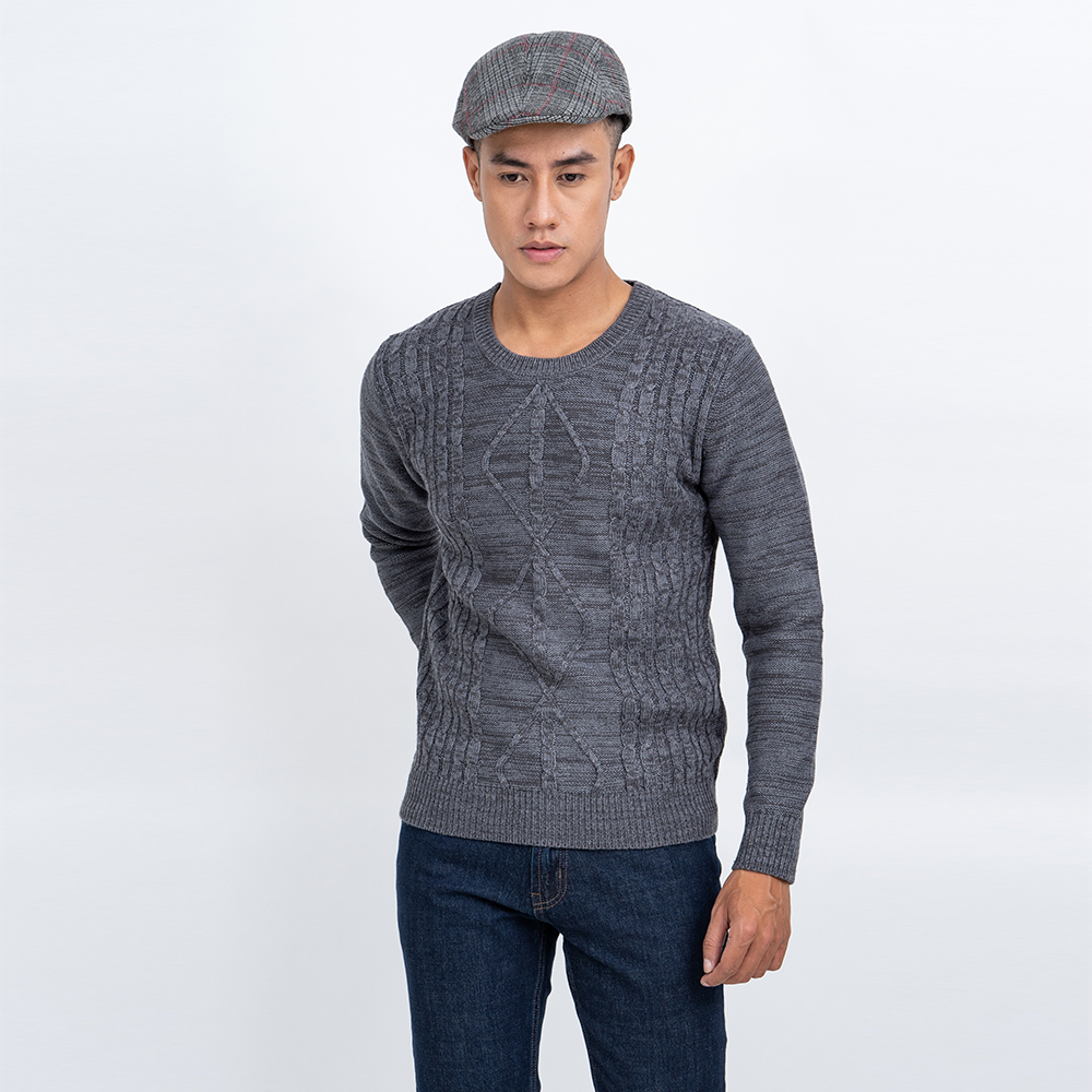 Áo len nam dài tay cổ tròn màu ghi đậm NOVELTY 180585T