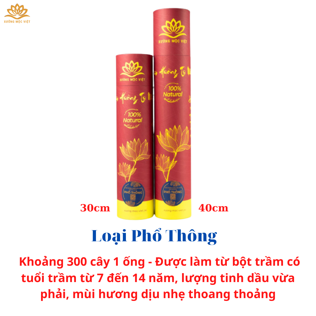 Nhang Trầm Hương Nguyên Chất Tự Nhiên Xưởng Mộc Việt - Nhang Ống 30cm Và 40cm - 3 Phân Loại