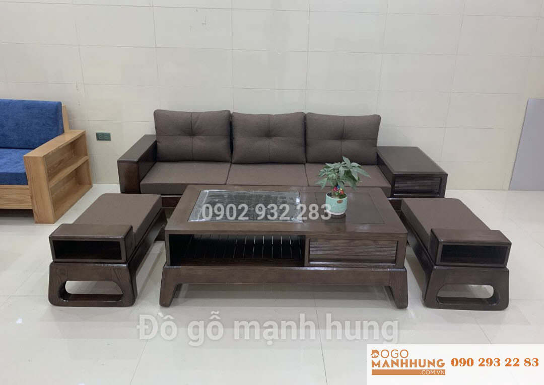 Bộ bàn ghế phòng khách sofa gỗ sồi 4 món nhỏ xinh G10