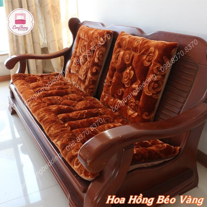 Đệm Ghế nhung, đệm ghế sofa ,Thảm Ghế nỉ Nhung Cao Cấp Trang Trí Tết Siêu Đẹp (1 bộ đệm dài Kèm 2 đệm ngắn )