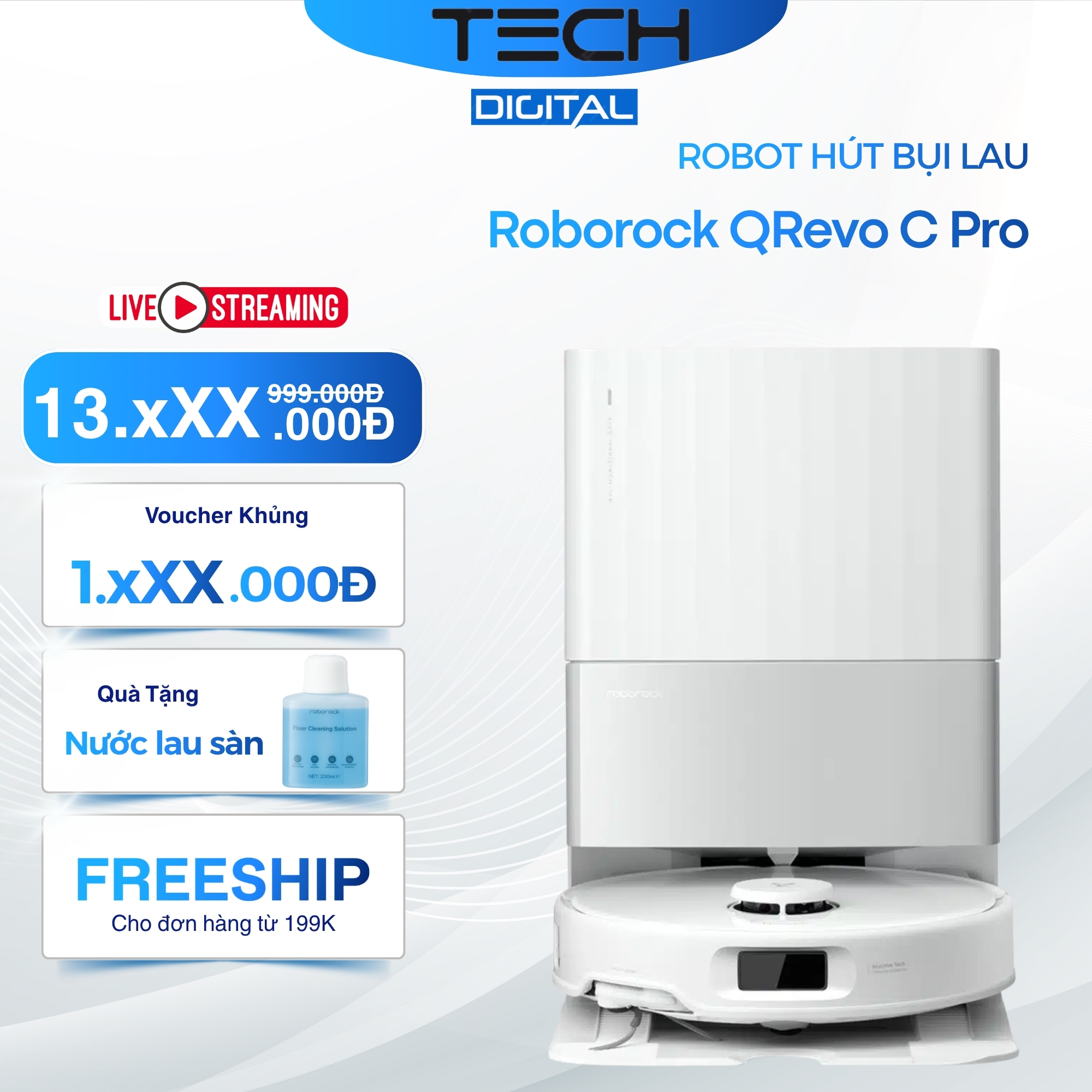 [Bảo Hành 24T] Robot Hút Bụi Lau Nhà Roborock QRevo C Pro Lực Hút 18.500 Pa, Lau Sát Cạnh - Chính Hãng