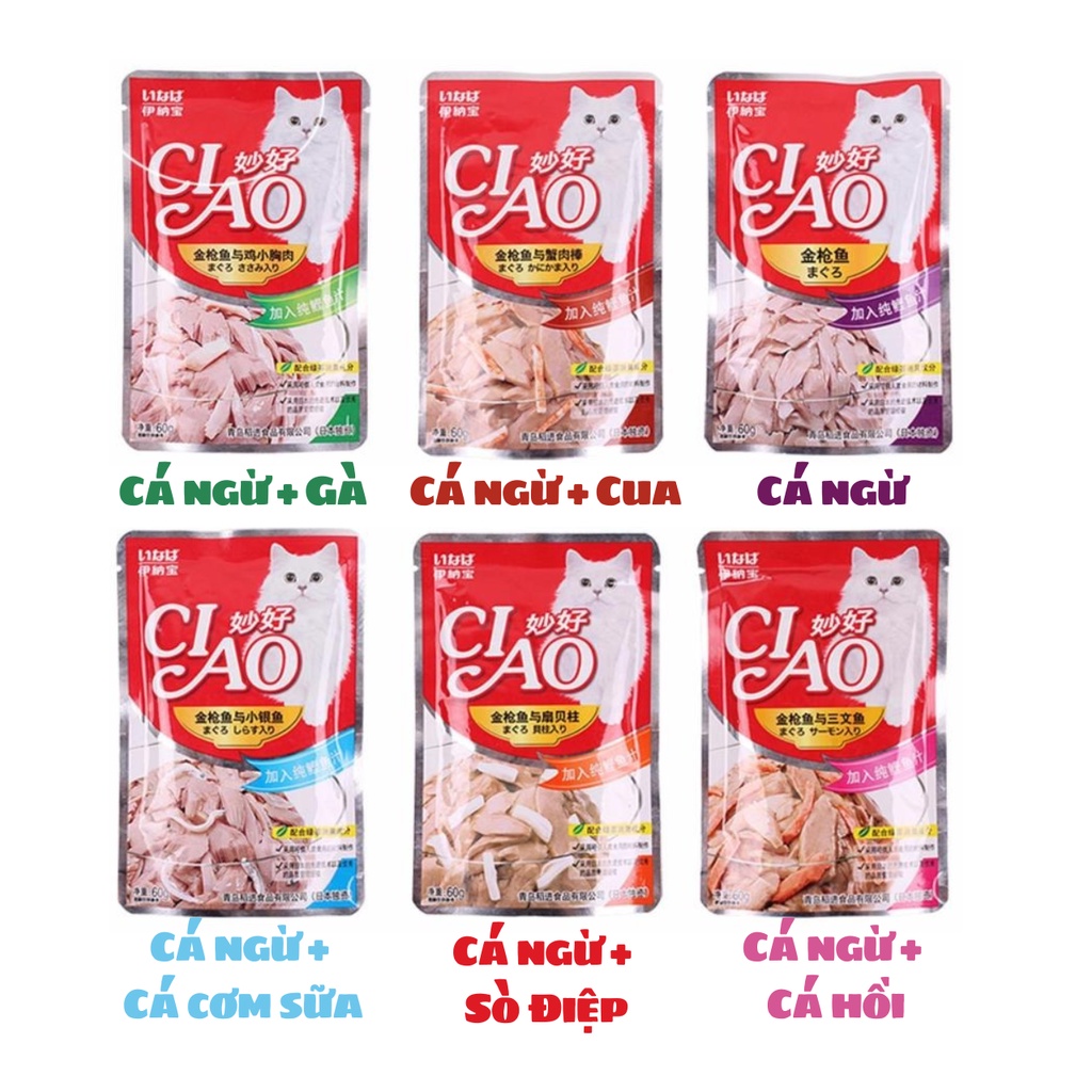 Pate Cho Mèo Gói 60g, Thức Ăn Cho Mèo Dạng Soup 6 Vị Thơm Ngon Hấp Dẫn