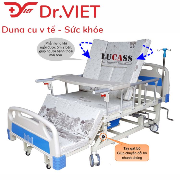 Giường Y Tế Đa Năng 4 Tay Quay LUCASS GB-C41 (GB-T41) Chính Hãng - Nâng Chân, Nâng Lưng, Nâng Đầu, Có Bàn Ăn