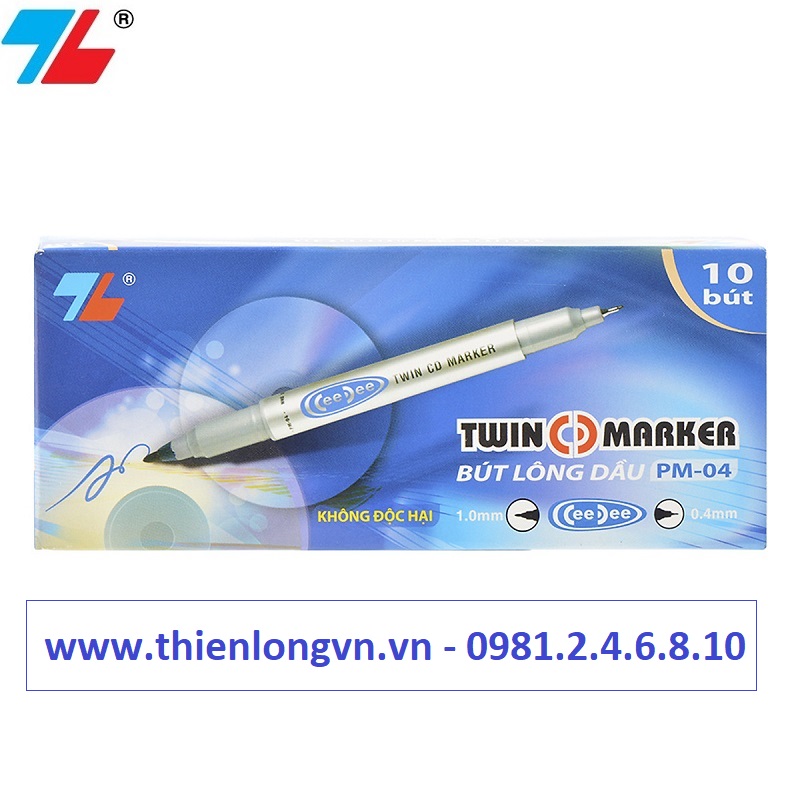 Hộp 10 cây bút lông dầu Ceedee Thiên Long; PM-04 mực xanh