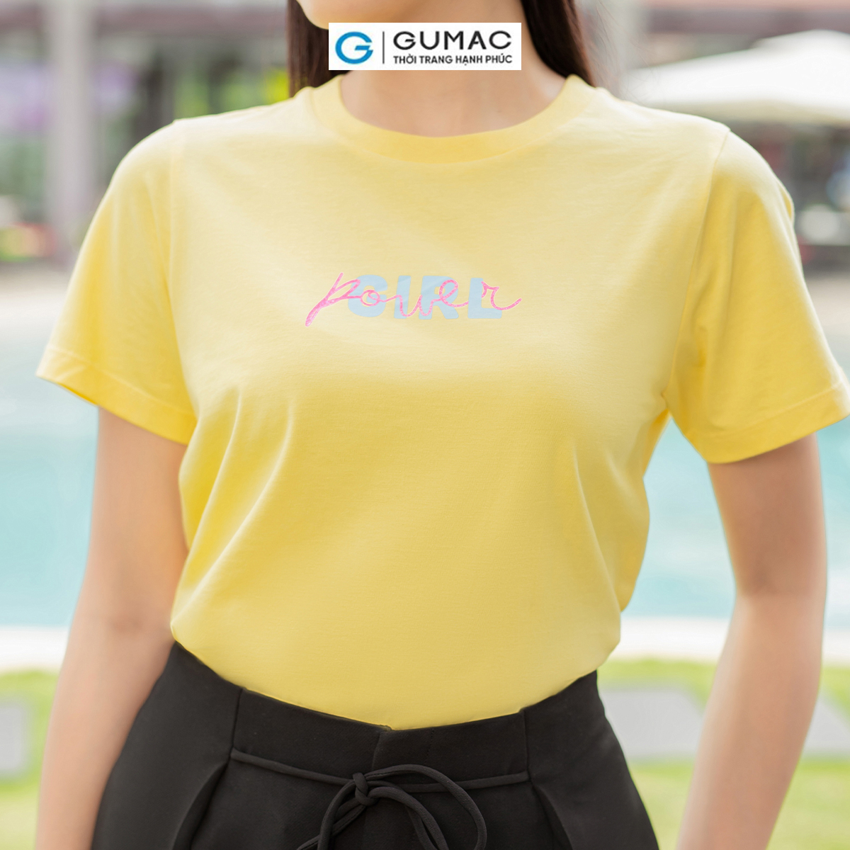 Áo thun nữ cotton tay ngắn cổ tròn in chữ trẻ trung năng động thời trang GUMAC ATD07058