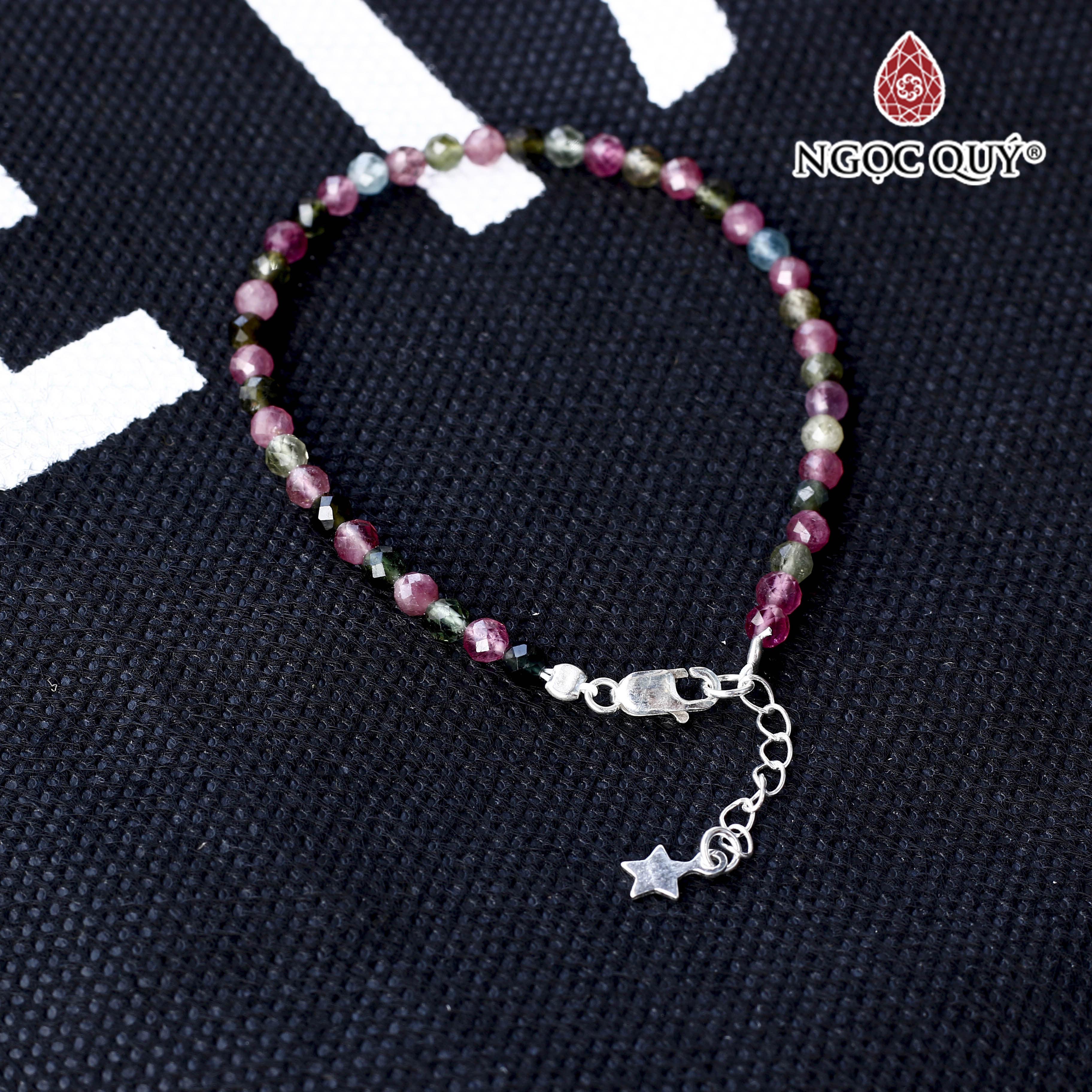 Vòng tay đá tourmaline đa sắc phối charm hạt facet 4mm hợp ngủ mệnh - Ngọc Quý Gemstones