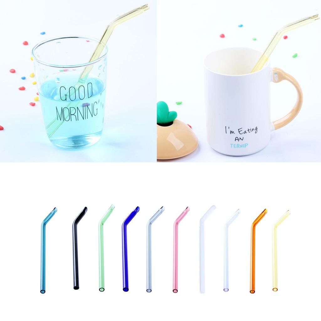 Eco friendly Curved Glass Drinking Straws with Cleaning Brush Lake Blue